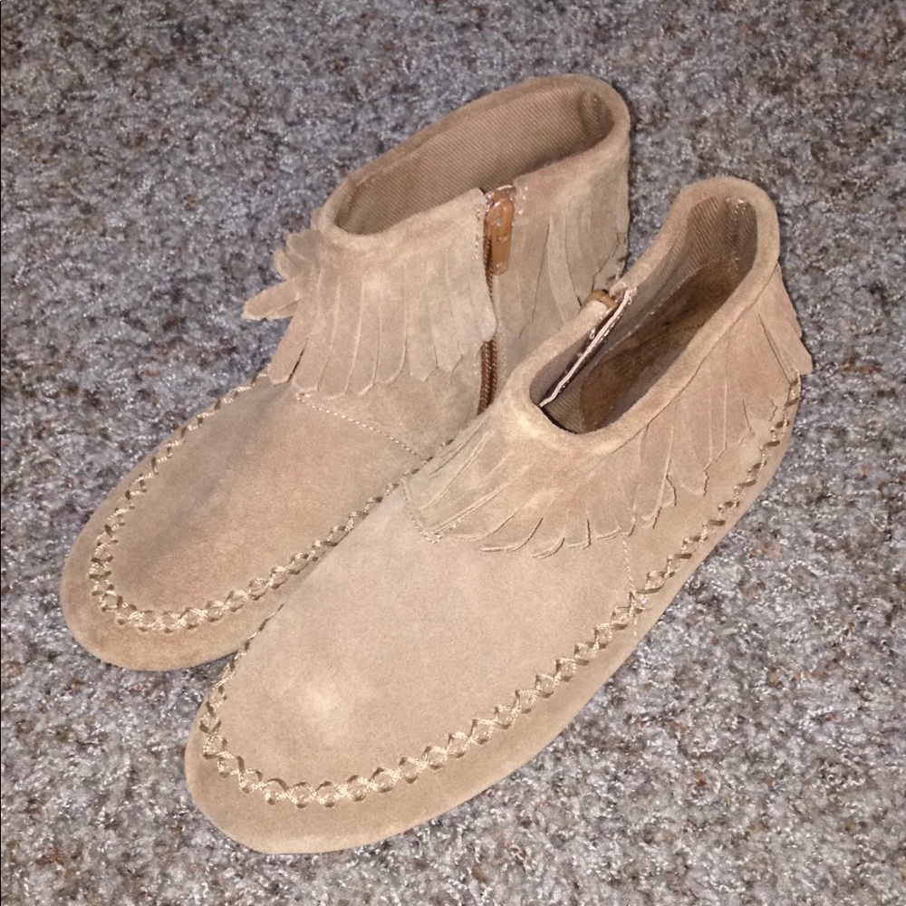 Tan suede Decree moccasins